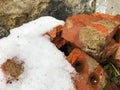 Old brick wall with sharp texture and covered by snow Royalty Free Stock Photo