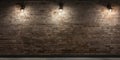 Old Brick Wall Texture with Grunge Stone and Retro Bulb Light in Antique Room. Vintage Brickwork. AI generated Royalty Free Stock Photo