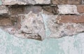 Old brick wall texture. Peeling painted surface. Grunge brickwall. Red stone background with damaged plaster. Abstract Royalty Free Stock Photo