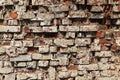 Old brick wall texture. The wall, made of old red bricks, darkened by old age. Ancient vintage brick wall background Royalty Free Stock Photo