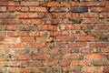 Old brick wall weathered and broken bricks, background Royalty Free Stock Photo