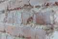 Old brick wall with white paint background texture close up. Side view, low depth of field. Royalty Free Stock Photo