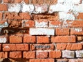 The old brick wall is made of red bricks