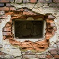 Old brick wall window hole isolated on white background Royalty Free Stock Photo