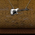 Old brick wall and wooden floor and iron guitar Royalty Free Stock Photo