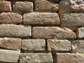 Old brickwork. Wall of an old residential building. Brick wall made of bright red bricks. Lightly worn surface. Neat masonry, Royalty Free Stock Photo