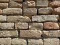 Old brickwork. Wall of an old residential building. Brick wall made of bright red bricks. Lightly worn surface. Neat masonry, Royalty Free Stock Photo