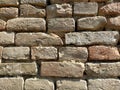 Old brickwork. Wall of an old residential building. Brick wall made of bright red bricks. Lightly worn surface. Neat masonry, Royalty Free Stock Photo