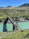 Old bridge across the Katun river in the Inya village, Altai, Russia