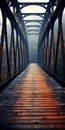 Dark Adventure: Iron Bridge In Hazy Wood Royalty Free Stock Photo