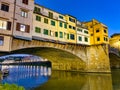 Old Bridge and Florence Lungarni at night. Panoramic cityscape in Autumn, Tuscany - Italy Royalty Free Stock Photo