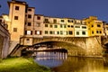 Old Bridge and Florence Lungarni at night. Panoramic cityscape in Autumn, Tuscany - Italy Royalty Free Stock Photo