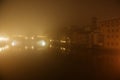 Old bridge florence at night in the fog Royalty Free Stock Photo