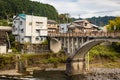 Old bridge through Fuji river in Japan country rural village