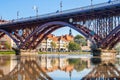 Old Bridge and Lent district in Maribor, Slovenia. Popular waterfront promenade with historical buildings and the oldest Royalty Free Stock Photo