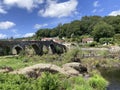 The Old Bridge, a medieval bridge over the river Tambre along the Camino de Santiago. Galicia, Spain.