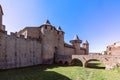The old bridge over the moat leading to the castle of Carcassonne town Royalty Free Stock Photo