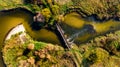 Old Bridge Over Nida River Bend in Swietokrzyskie,Poland. Aerial Drone View Royalty Free Stock Photo