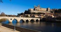 Old Bridge over Orb river and medieval cathedral, Beziers Royalty Free Stock Photo