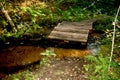 Old bridge over small forest brook Royalty Free Stock Photo
