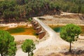 Old bridge and red river, acid mine drainage. Royalty Free Stock Photo