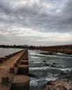 Old bridge on River in Bahe village in India Royalty Free Stock Photo