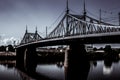 Old Bridge in Tver city, Russia. Volga River. Bnw photo Royalty Free Stock Photo