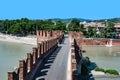 old bridge in Verona crosses river Adige at castel Castelvecchio Royalty Free Stock Photo