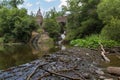 Old bridge, waterfall and tree branches- Elzbach creek, Germany Royalty Free Stock Photo