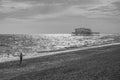 The old Brighton pier in black and white. Royalty Free Stock Photo