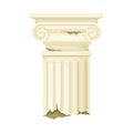 Old broken antique marble pillar, roman stone column ruin, ancient temple architectural element vector illustration