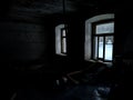 old and broken architecture of the building in winter is a view from the inside in which a gloomy atmosphere reigns.