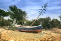 Old and broken boat in repair Royalty Free Stock Photo