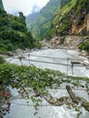 Old broken bridge over Marsyangdi river near Dharapani - Nepal Royalty Free Stock Photo