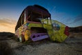 Old broken circus bus on the road-side. Royalty Free Stock Photo