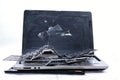 The laptop is smashed to pieces. The screen is cracked, the keyboard is broken. Electro waste.