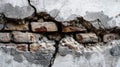 Old broken concrete block wall with exposed bricks rough textures cracks and urban decay background, AI generated Royalty Free Stock Photo