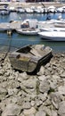 Old broken down abandoned boat at the Faro marina, Algarve, Portugal