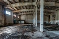 Old broken empty abandoned industrial building interior Royalty Free Stock Photo