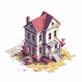 old broken house isometric vector flat isolated illustration