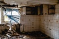 Old broken kitchen window on an abandoned old building