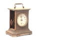 Old broken mantel clock on a white background