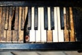 The old broken piano in the wooden house Royalty Free Stock Photo