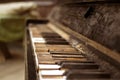 The old broken piano in the wooden house Royalty Free Stock Photo