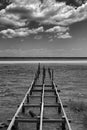 Old broken pier at the lagoon of Bacalar, Quintana Roo, Mexico Royalty Free Stock Photo