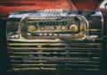 Old broken radio in retro bus. Royalty Free Stock Photo