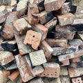 Old broken red bricks in a pile Royalty Free Stock Photo