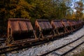 Old broken rusted train in decay, Mine and industrial railway open air museum Solvay quarries Solvayovy lomy, Saint John under