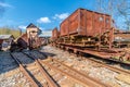 Old broken rusted train in decay, Solvayovy lomy open air museum, Svaty Jan pod Skalou, Czech republic