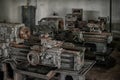 Old broken rusty lathes in the workshop